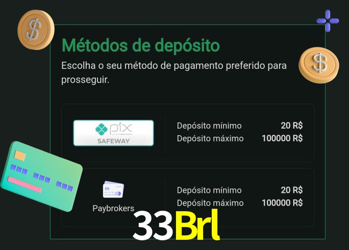 O cassino 33Brl oferece uma grande variedade de métodos de pagamento